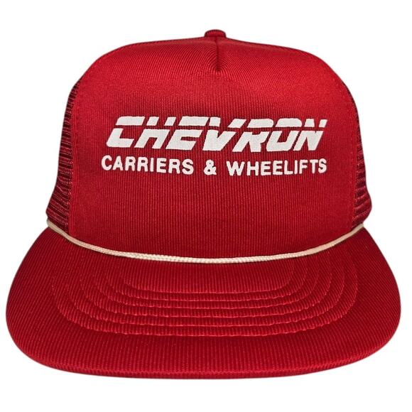 Vintage Chevron Carriers Trucker Hat Snapback Cap Red White Capital Mesh Bach - Picture 1 of 9